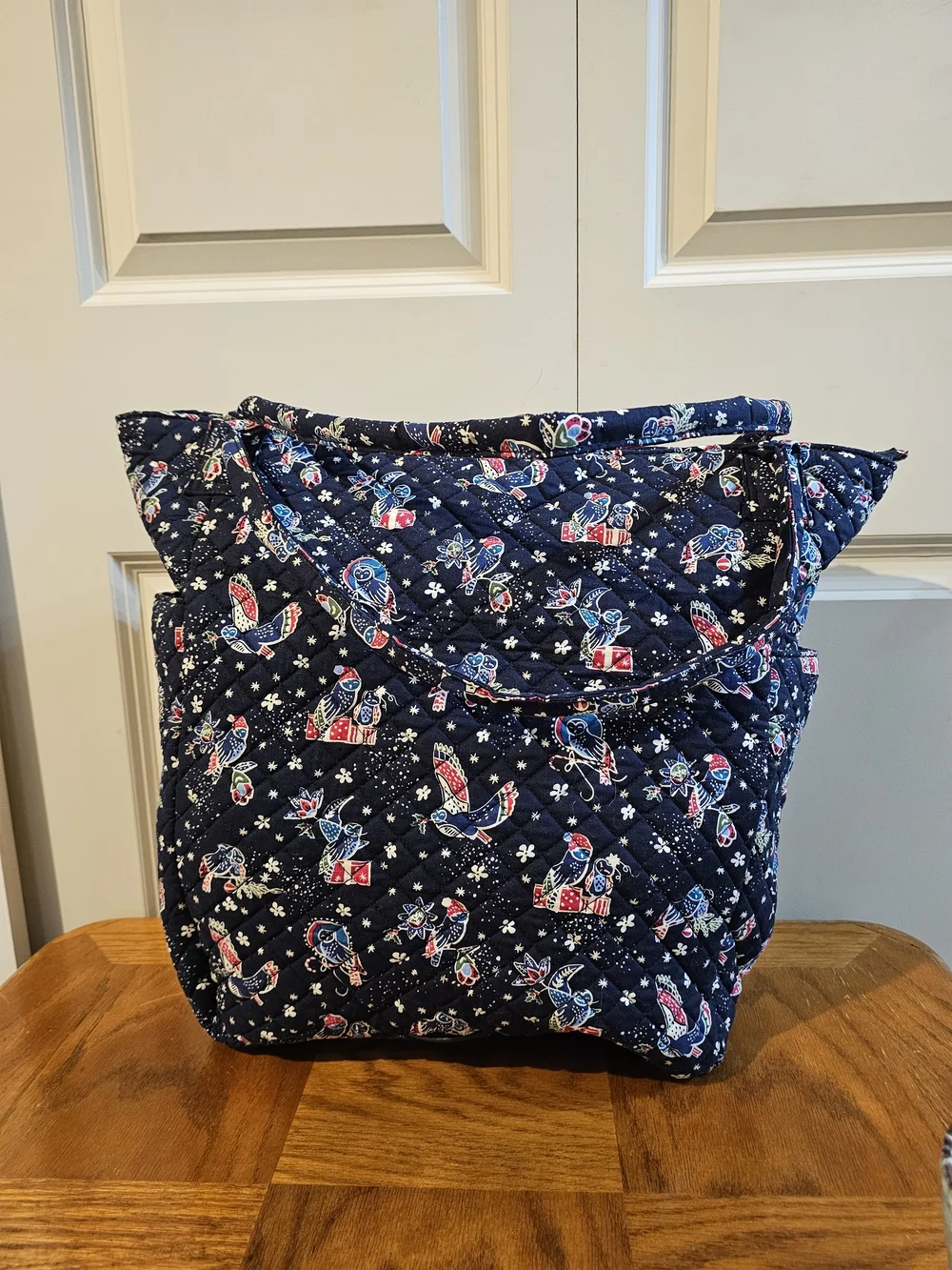 Vera Bradley XL Quilted Navy Floral Bird Tote Bag